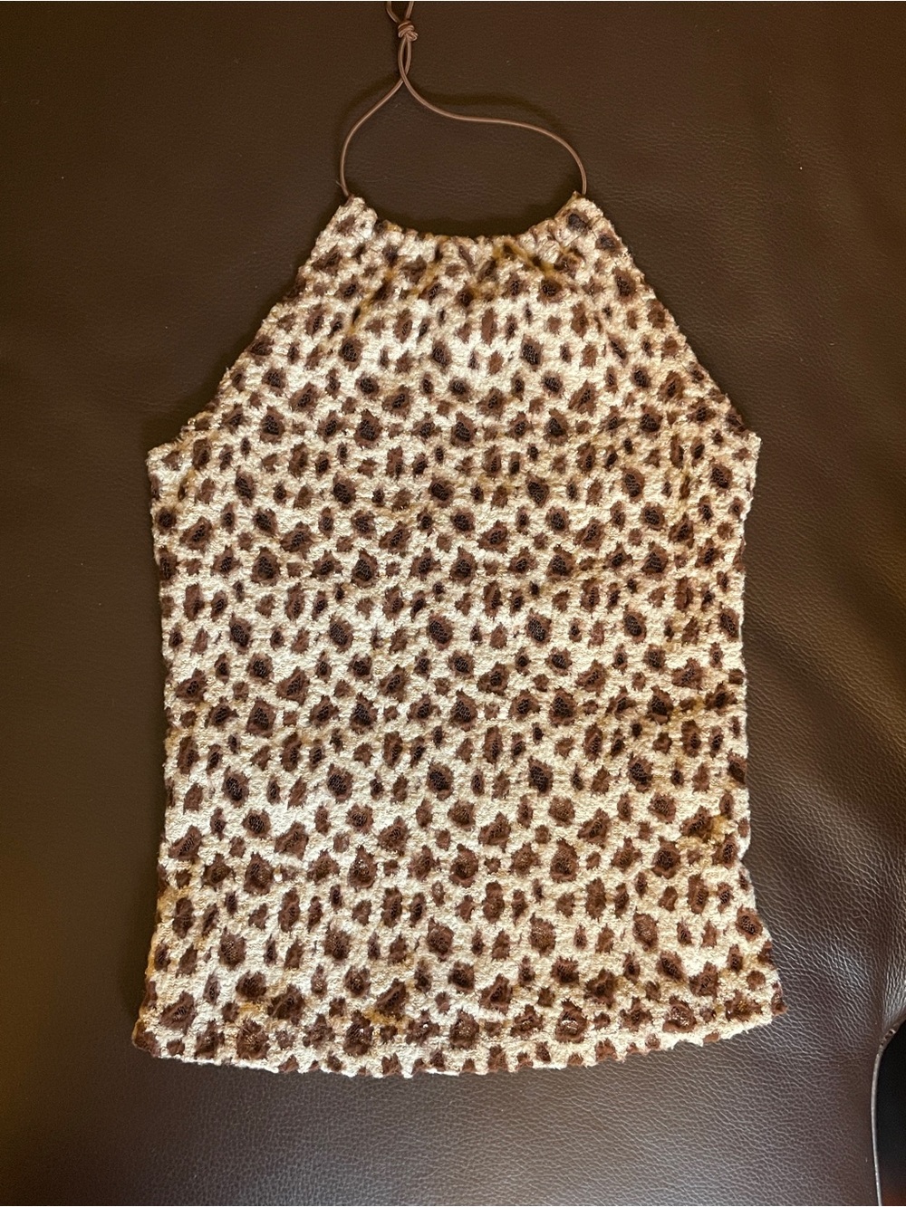 Unique Vintage 90s Leopard Print Textured Halter Top